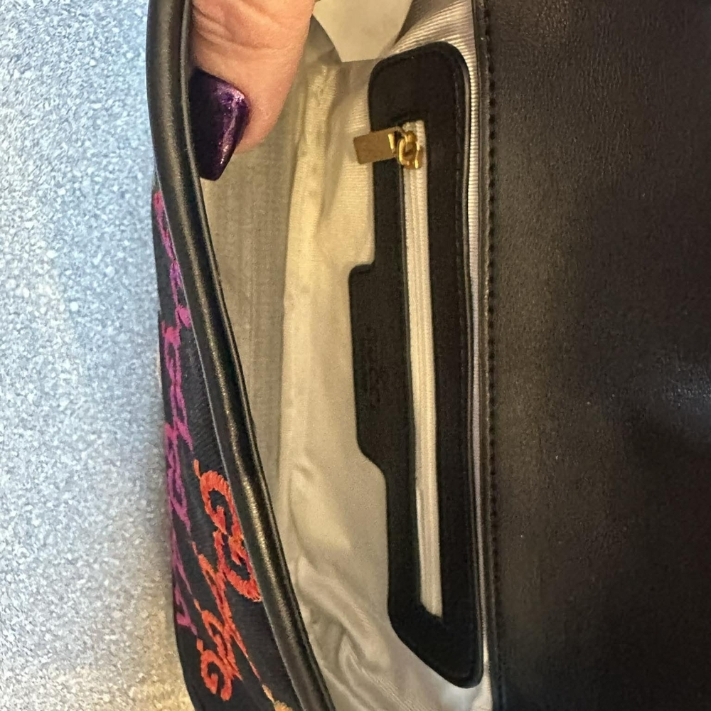 G Denim Shoulder Bag with Gold Accents - Picture 2 of 3